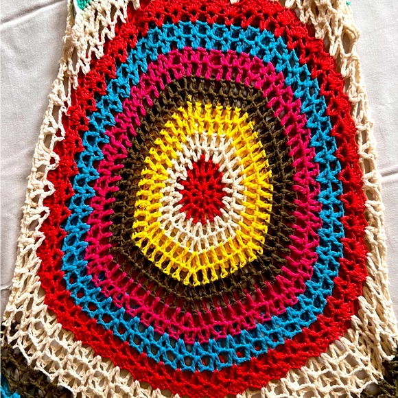 👚 Super Airy, Fringed Crocheted Cover-Up Beach Dress | Sz S - Picture 4 of 5